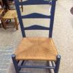 C78 Restored Antique Painted Blue Ladderback Chair w/ rush seat