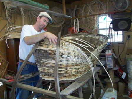 Ralph Working on Wicker Basket Sleigh